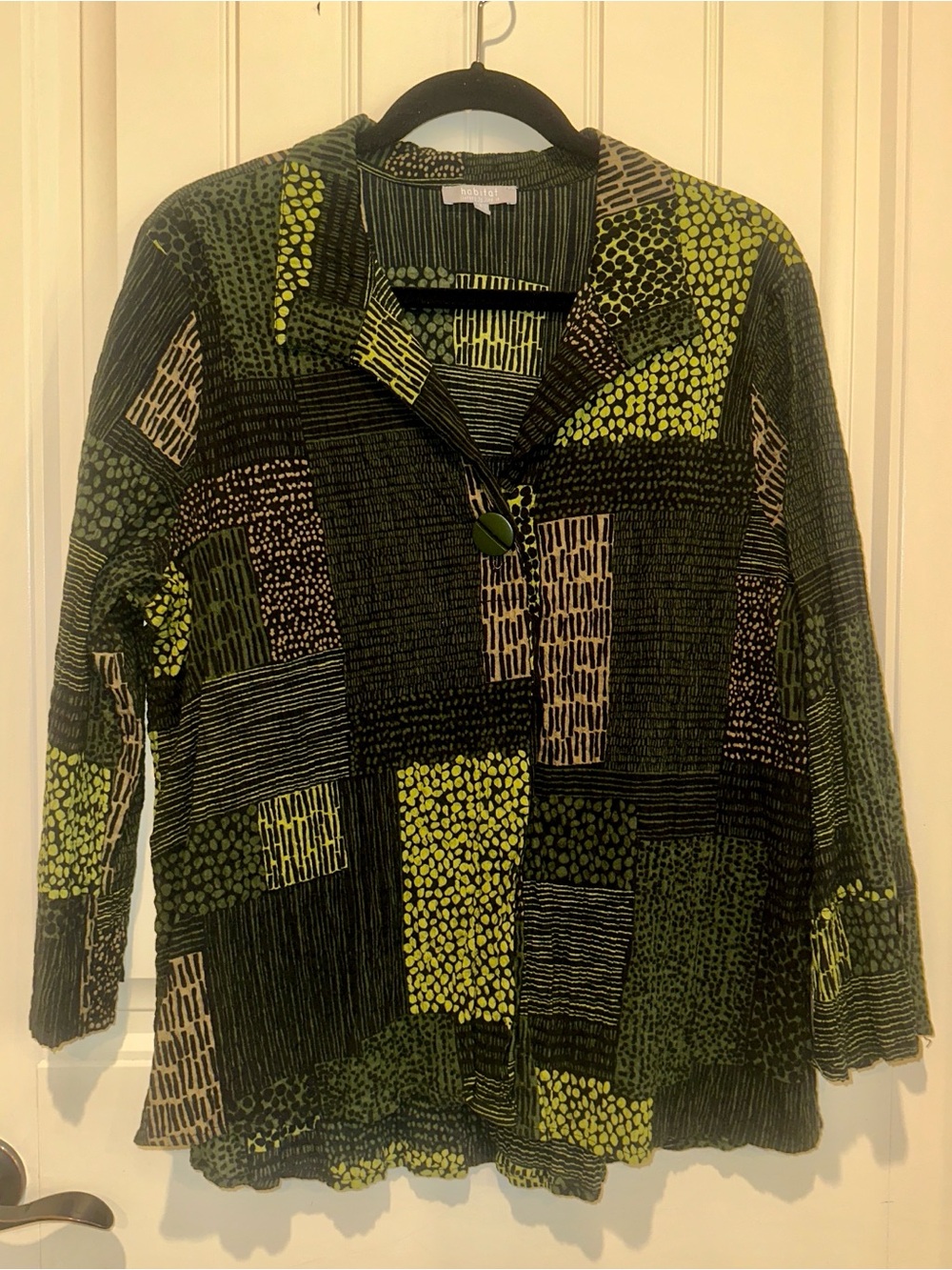 Habitat Patchwork-Print Button Front Shirt in Olive and Lime Green